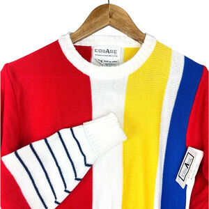 Vintage NWT CollAge Knit Sweater Jumper Acrylic Size Medium Colorblock 80s Rare